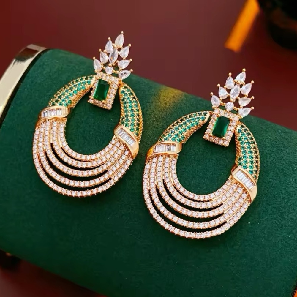 GREEN GOLD CZ STATEMENT EARRINGS